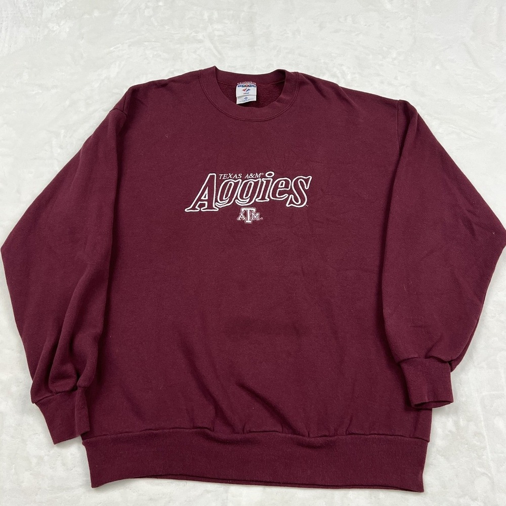 Jerzees Sweatshirt Mens XL Maroon Texas A&M Aggies Embroidered NuBlend USA Made